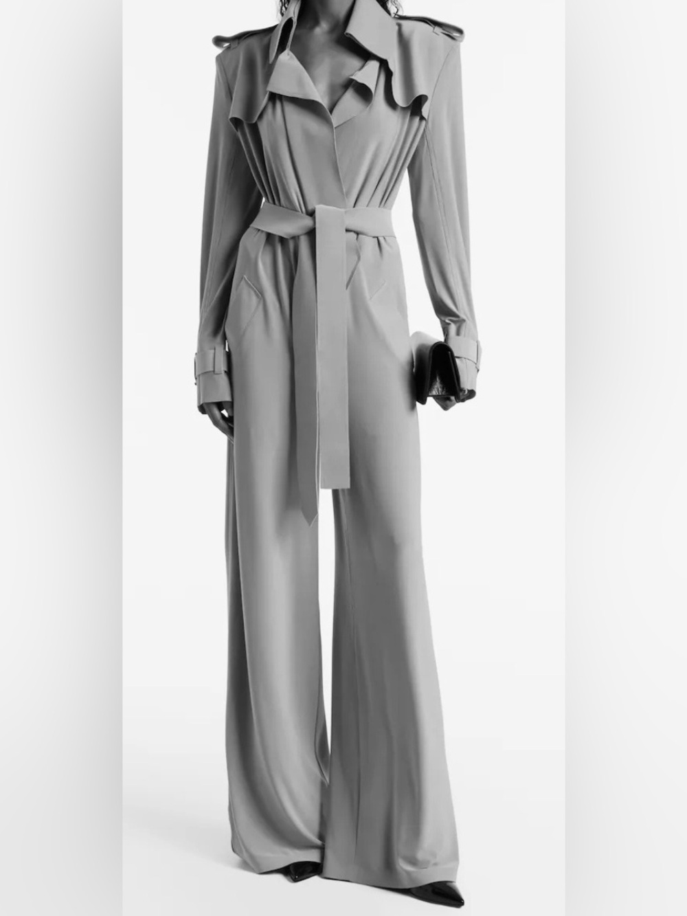 Norma Kamali Double Breasted Trench Jumpsuit in Oyster- Womens XS